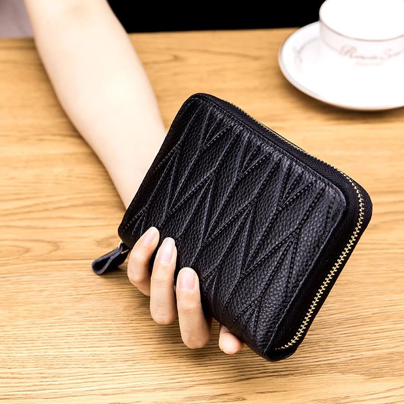 Кредитница из натуральной кожи с рчид на молнии для мужчин и женщин