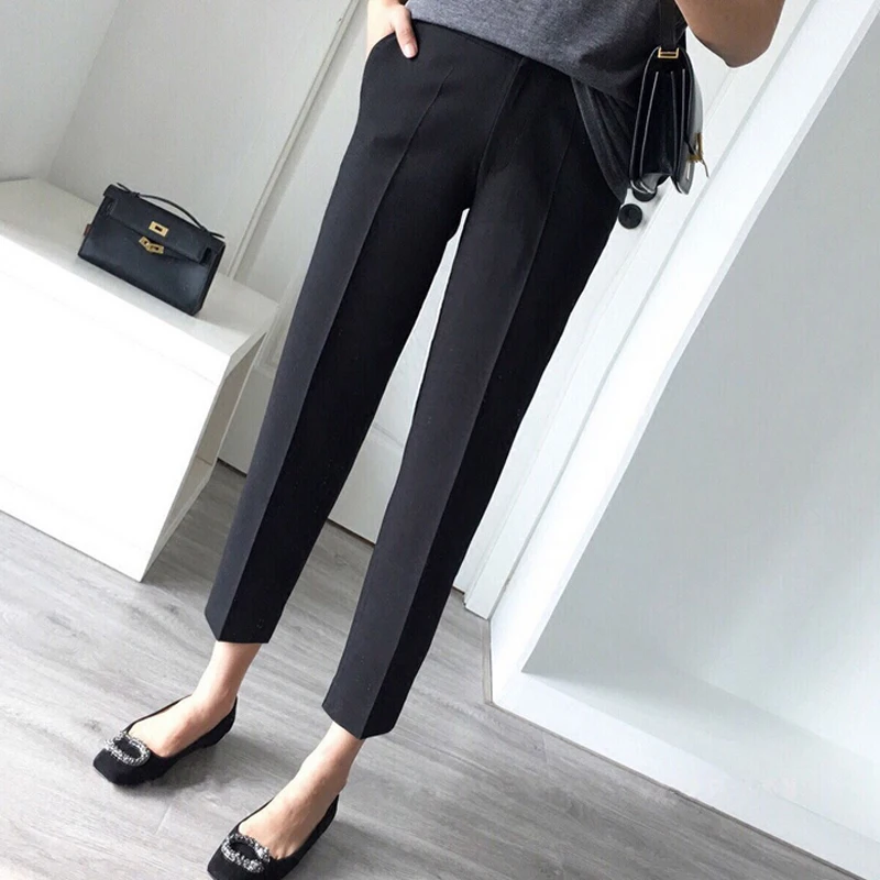 2020 new spring and autumn casual pants black high-waisted thin suit pants women straight barrel loose autumn and winter