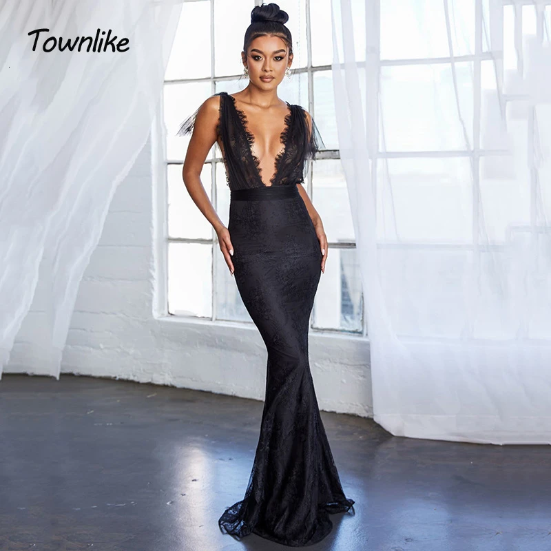 Женское кружевное платье с глубоким v-образным вырезом Townlike элегантное вечернее