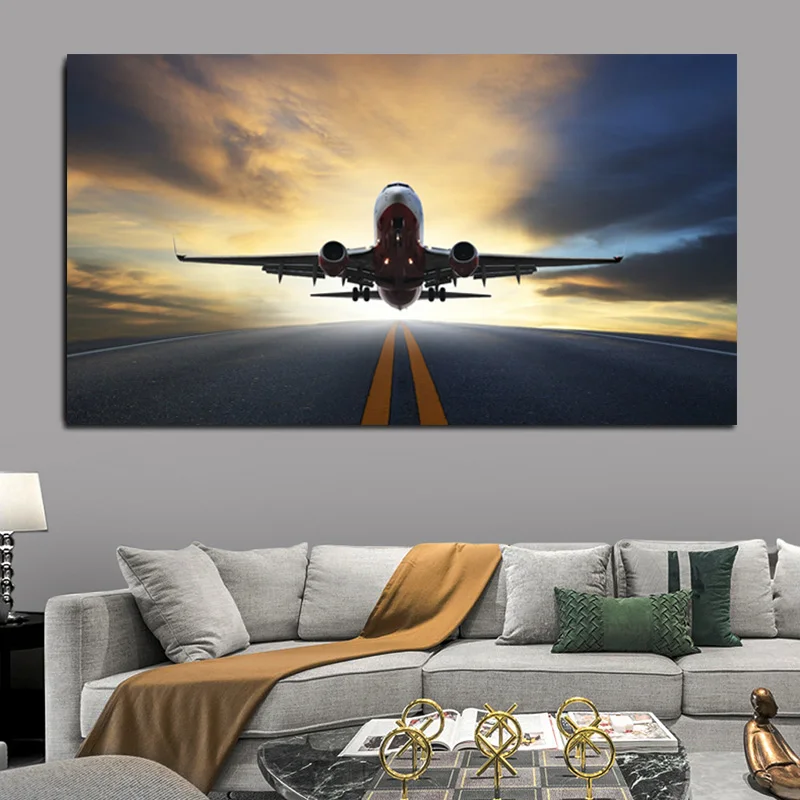Картины с закатом самолетом пейзажем Современный домашний декор настенные