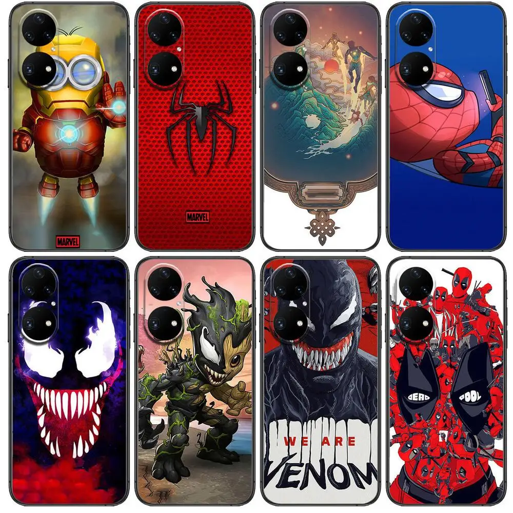 

Fashionable Marvel Phone Case For Huawei p50 P40 p30 P20 10 9 8 Lite E Pro Plus Black Etui Coque Painting Hoesjes comic fas