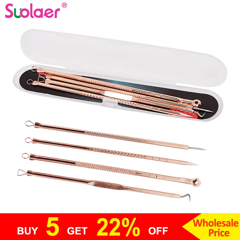 4 шт./компл. иглы для удаления угрей с двойным концом инструмент из нержавеющей