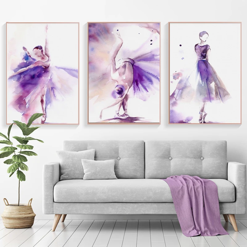 Современный плакат абстрактного искусства Печать Фиолетовый Балерина картина