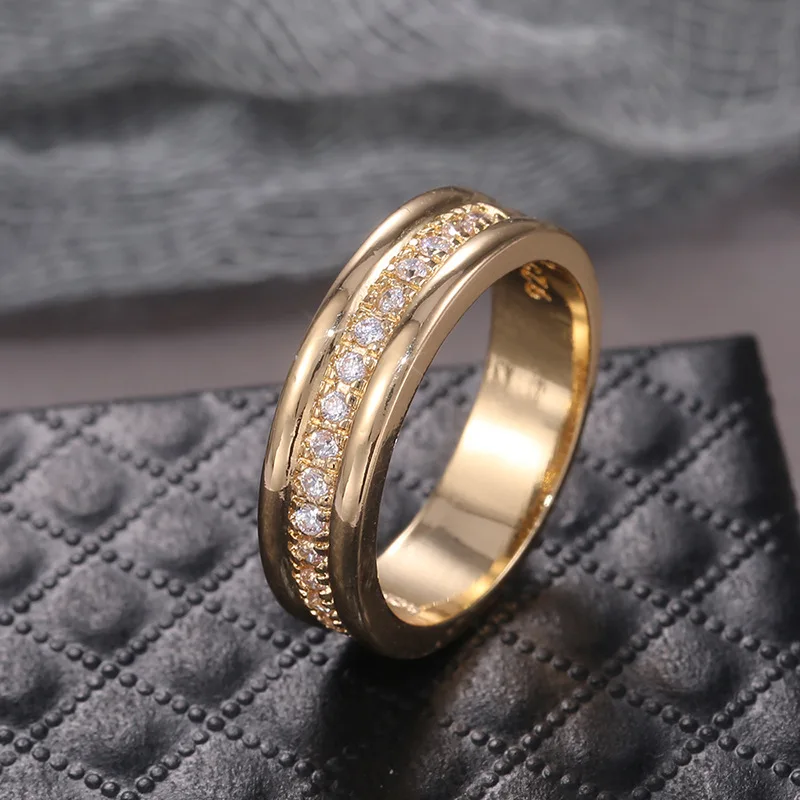 

Simple Finger Rings with Middle Paved CZ Stones Understated Delicate Classic Wedding Women Ring Female Engagement Jewelry