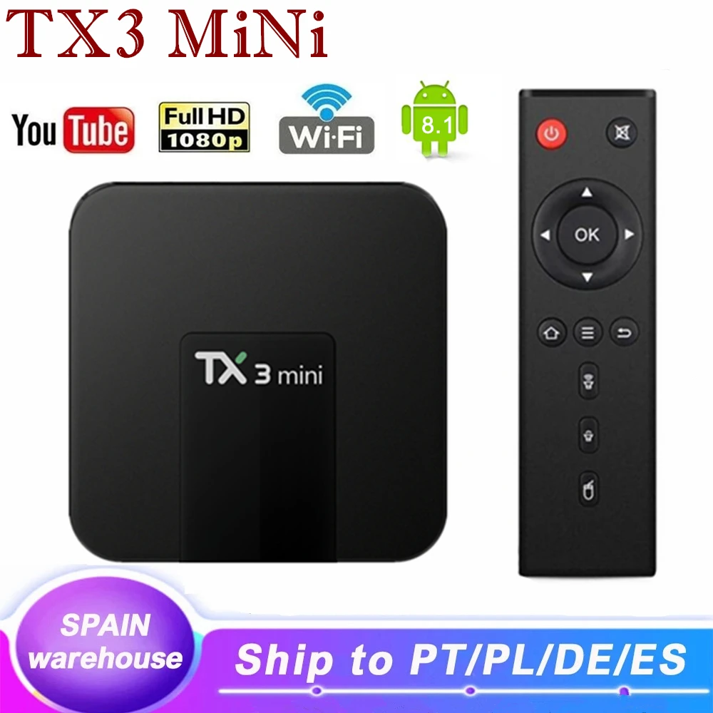 TX3 Mini Android 8.1 ТВ-Приставка Smart TV H2.65 5G P 4K 2, 4G/Φ WIFI телеприставка TV Box Media Player Amlogic S905W ТВ-приставка ANDROID Box