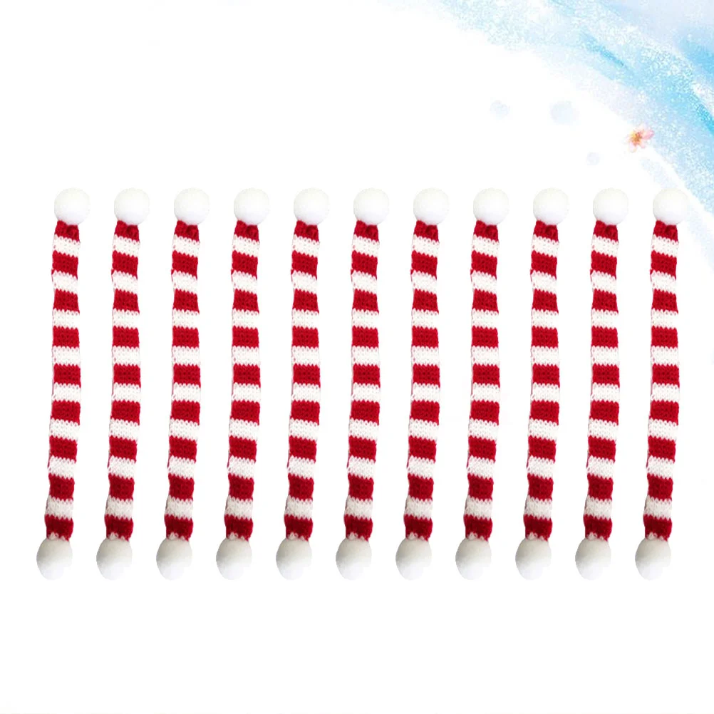 

12pcs Red and White Mini Christmas Scarf Christmas Stripes Red Bottle Knit Scarf Doll Cover Xmas Party Ornament Home