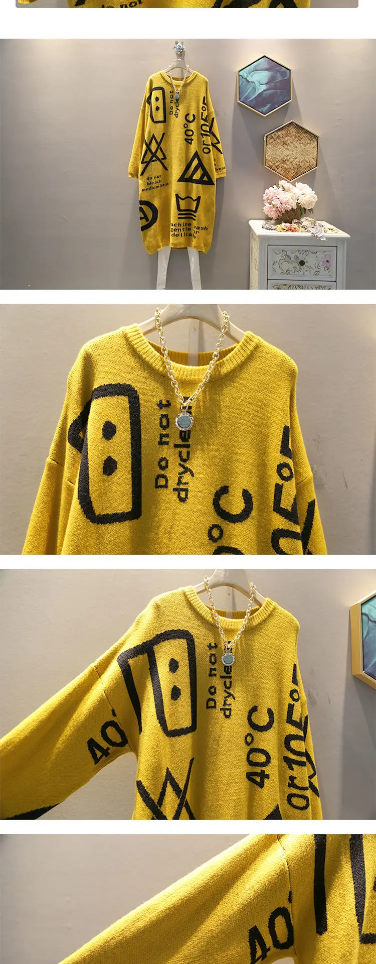 TVVOVVIN Knitted Geometrical Sweater Women Pullover Autumn Letter Small Fresh O Neck Full Sleeve Casual Style Sweater L530