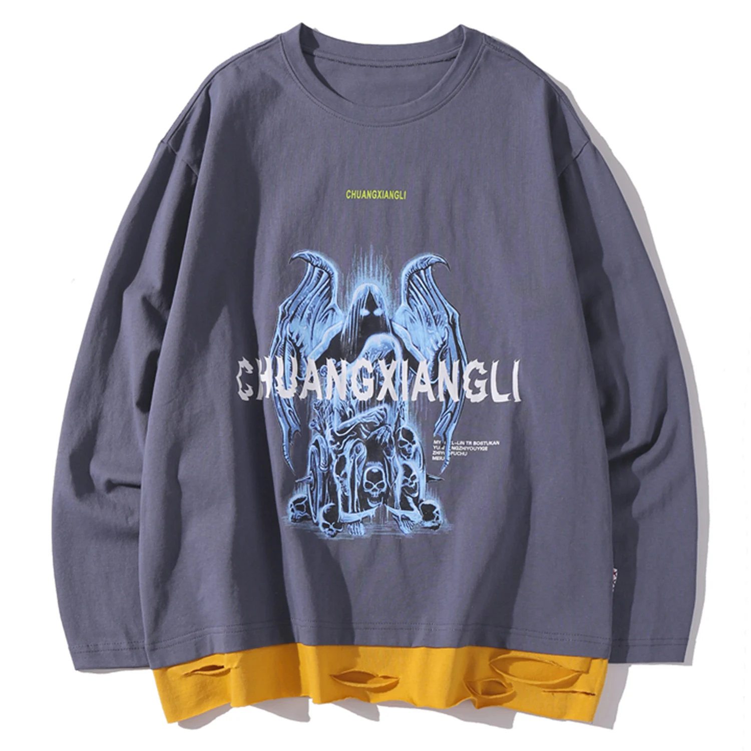 Мужская хлопковая футболка с длинным рукавом принтом демонов|Мужские футболки| |