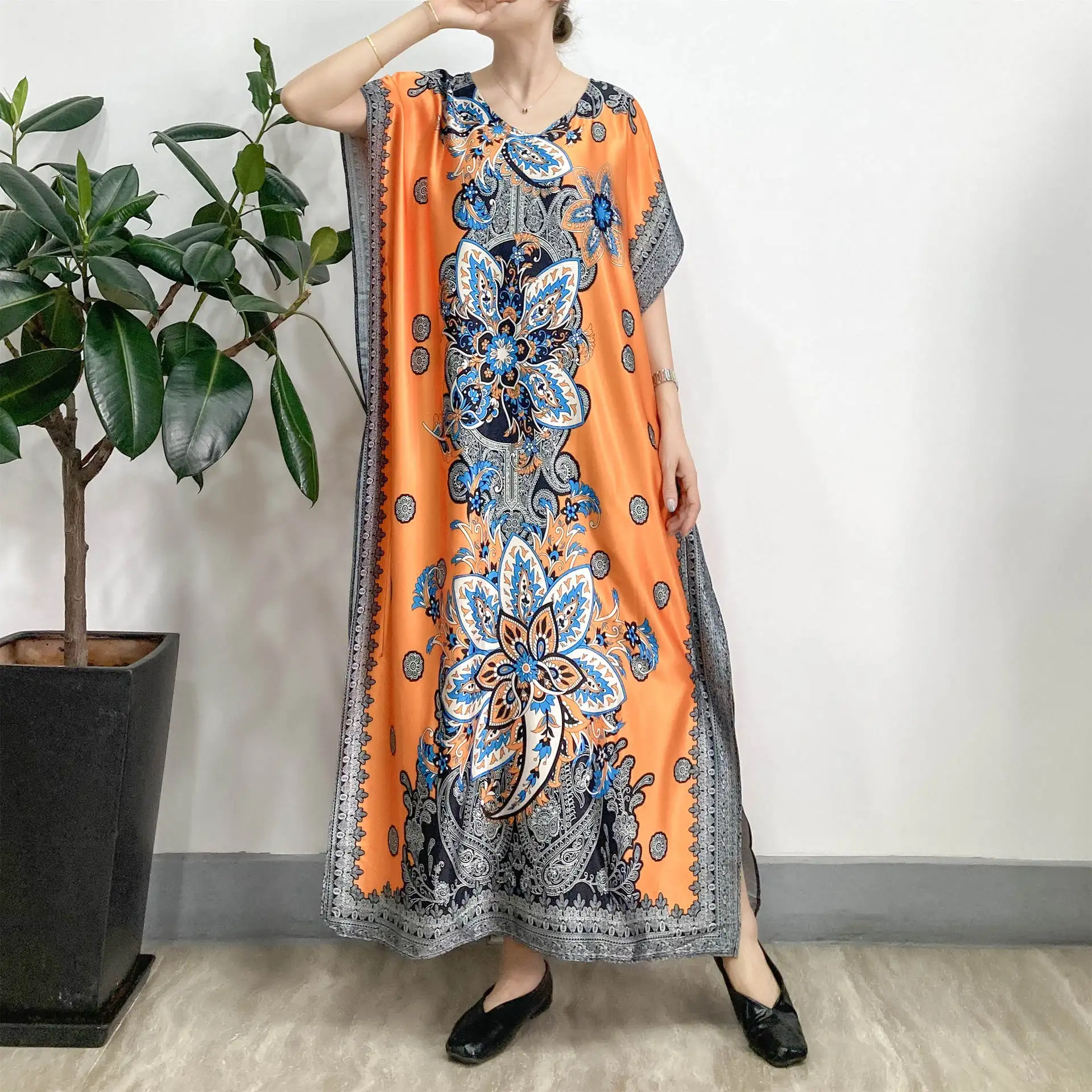 

Ladies Elegant Dress Plus Size 2021 Summer New Bohemian Party Beach Long Fashion Floral Print Dresses Woman