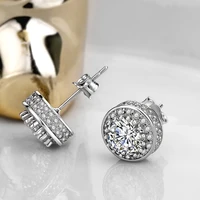 925 sterling silver female luxury jewelry earring 10mm round white zircon excllent wedding earring for women bride jewelry