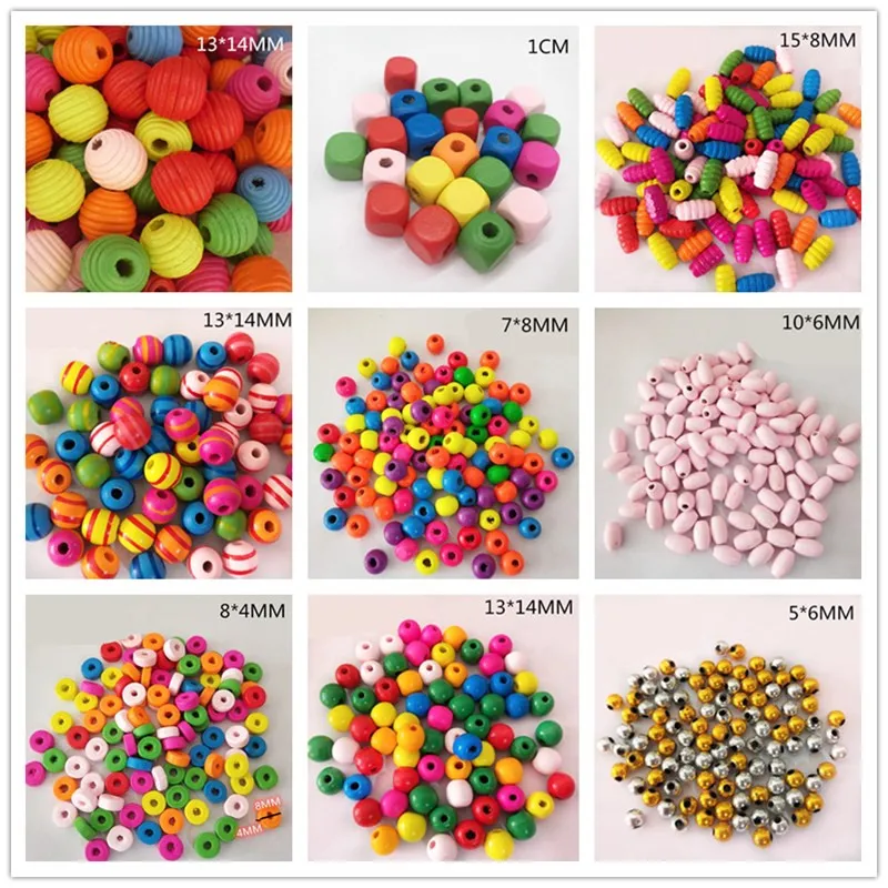 

100PCS Assorted Color Round Square Wood Beads Painted Wooden Spacer Beads for DIY Jewelry Making Supplies