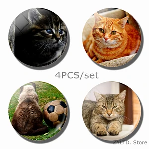 Магнит на холодильник с котом, милый магнит на холодильник с животными, 4 шт.компл., стеклянный кабошон, украшение на холодильник, наклейки на сообщения, домашний декор