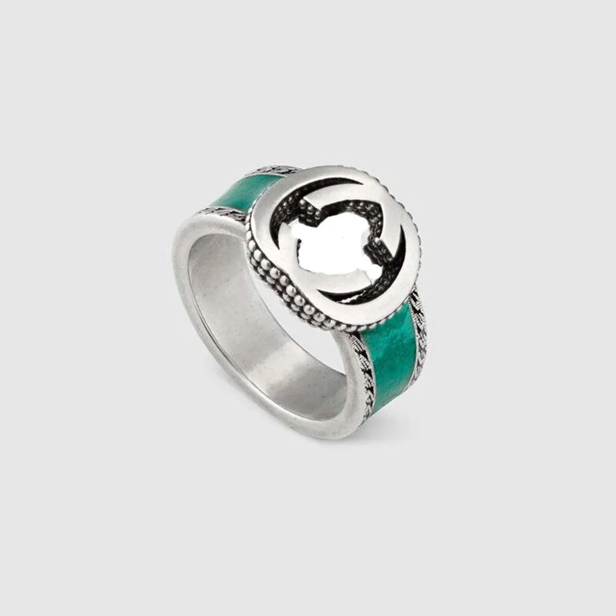 

Summer, the gentleman, G letter silver green ring restoring ancient ways, wide type