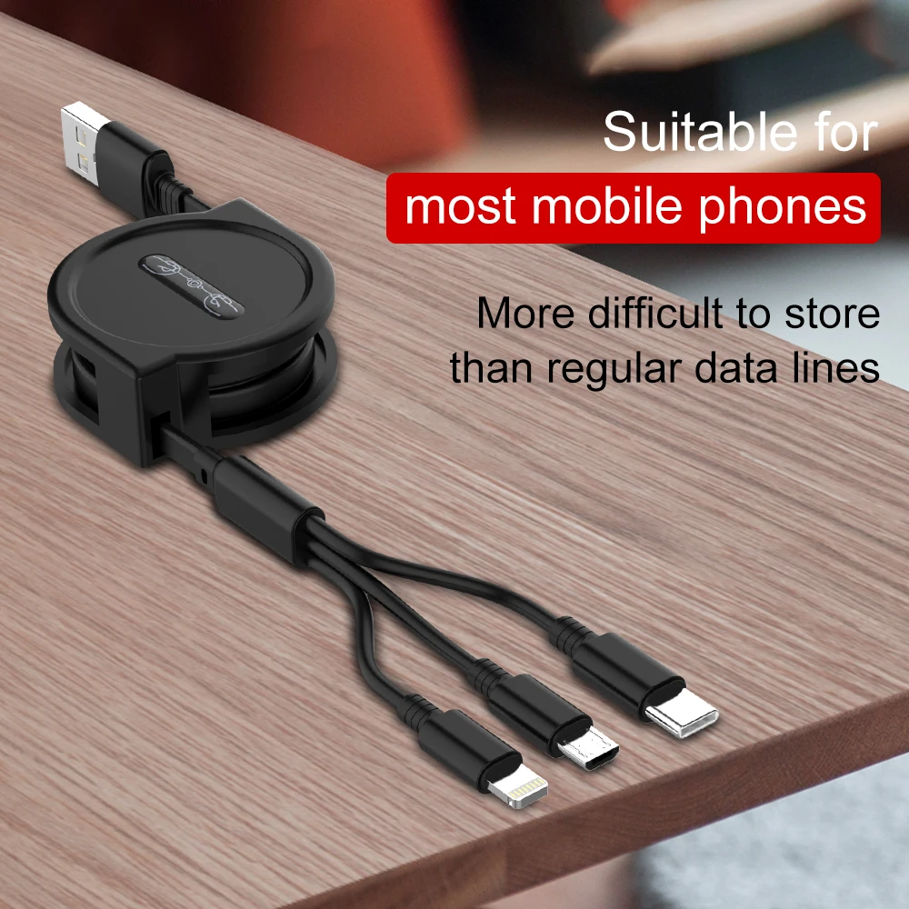 

120cm 3 In 1 USB Charge Cable For iPhone 12 Micro USB Type C Cable Retractable Portable Charging Kable For iPhone 11 Samsung S10