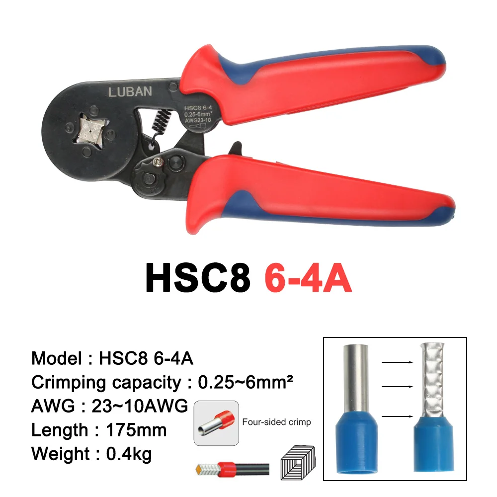 HSC8 6-4A мини-тип саморегулируемая опрессовки плоскогубцы 0.25-6mm2 терминалы обжимной инструмент многофункциональный инструмент Hands плоскогубцы Любань HSC8 6-4 - Цвет: 6-4A