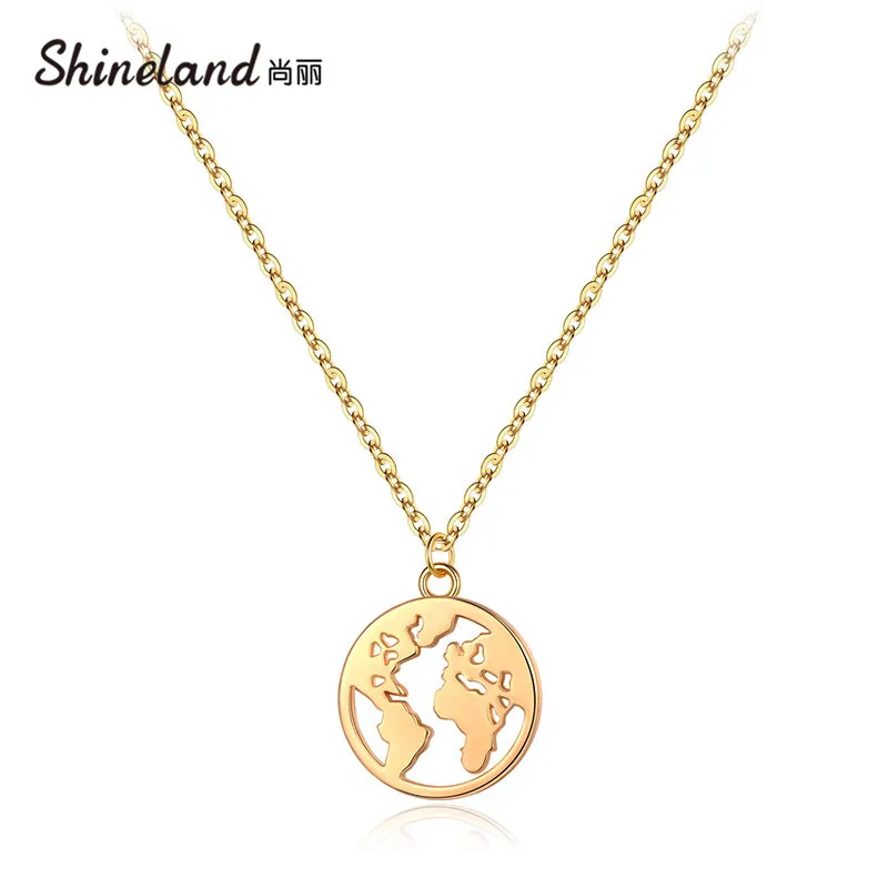

Shineland Vintage World Map Necklace Round Circle Pendants Choker Metal Fashion Jewelry for Women Lady 2021 Gift Wholesale