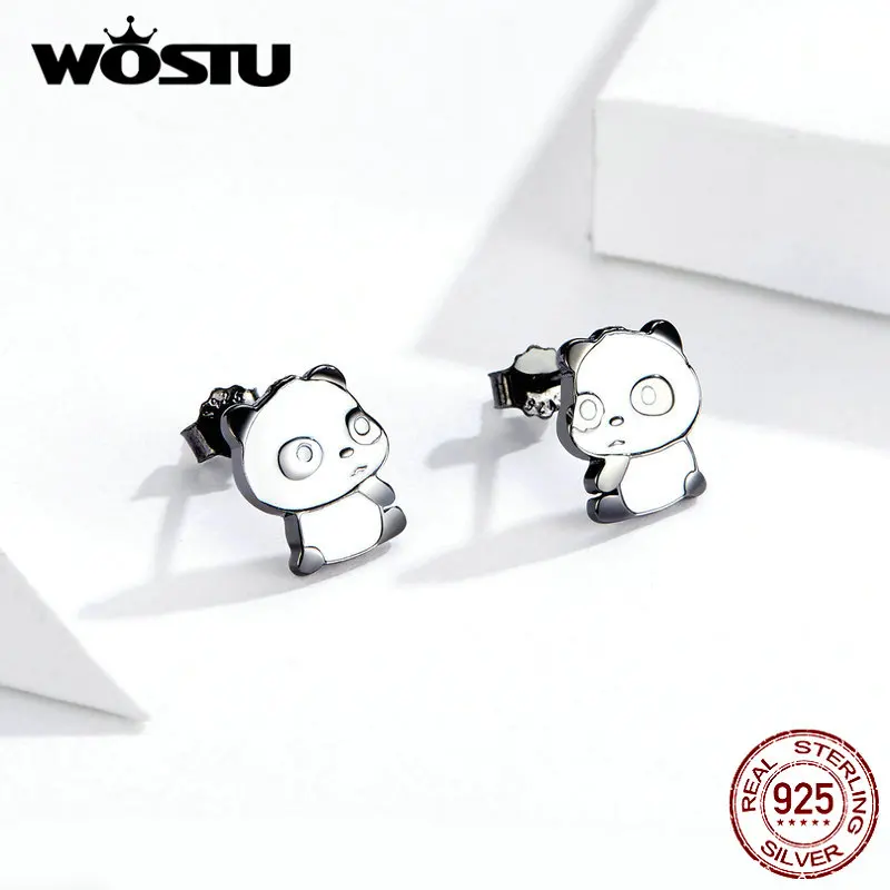WOSTU 100% Стерлинговое Серебро 925 пробы милые серьги гвоздики с пандой для женщин и