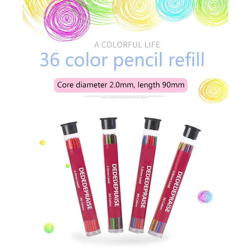 

36 Colors 2.0mm Mechanical Pencils Writing Drawing Pencils Refill Leads Stationery School Office Supply