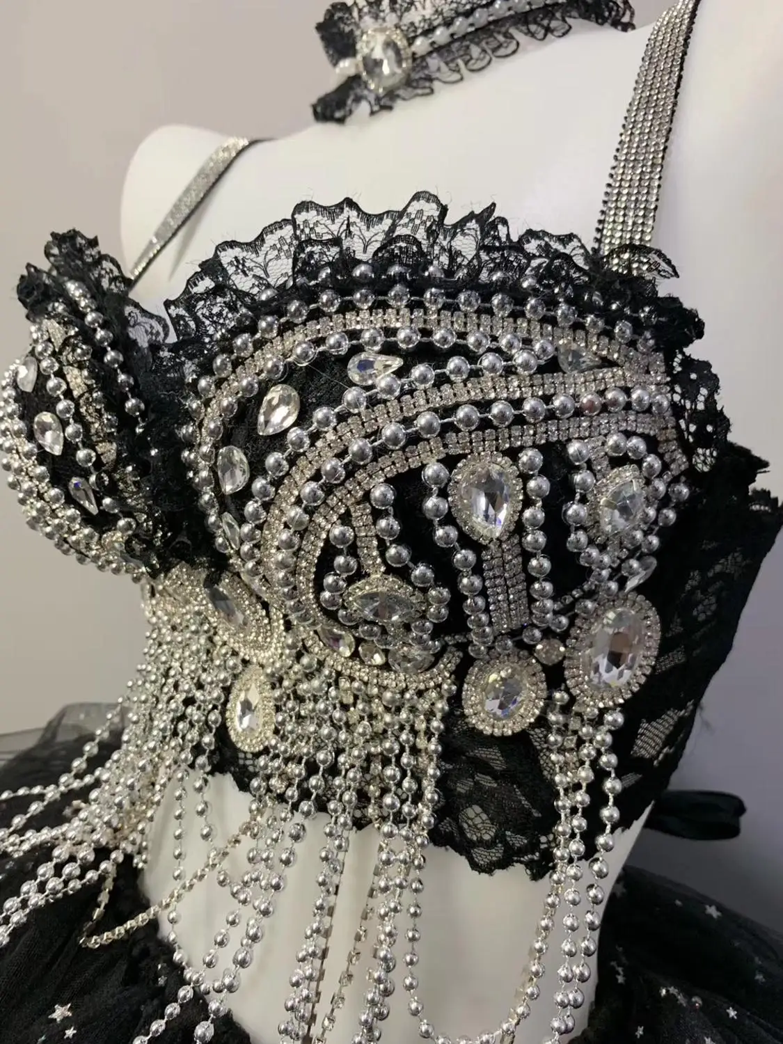 Черный Кристалл жемчужные звезды бикини наборы Блестящий бюстгальтер со