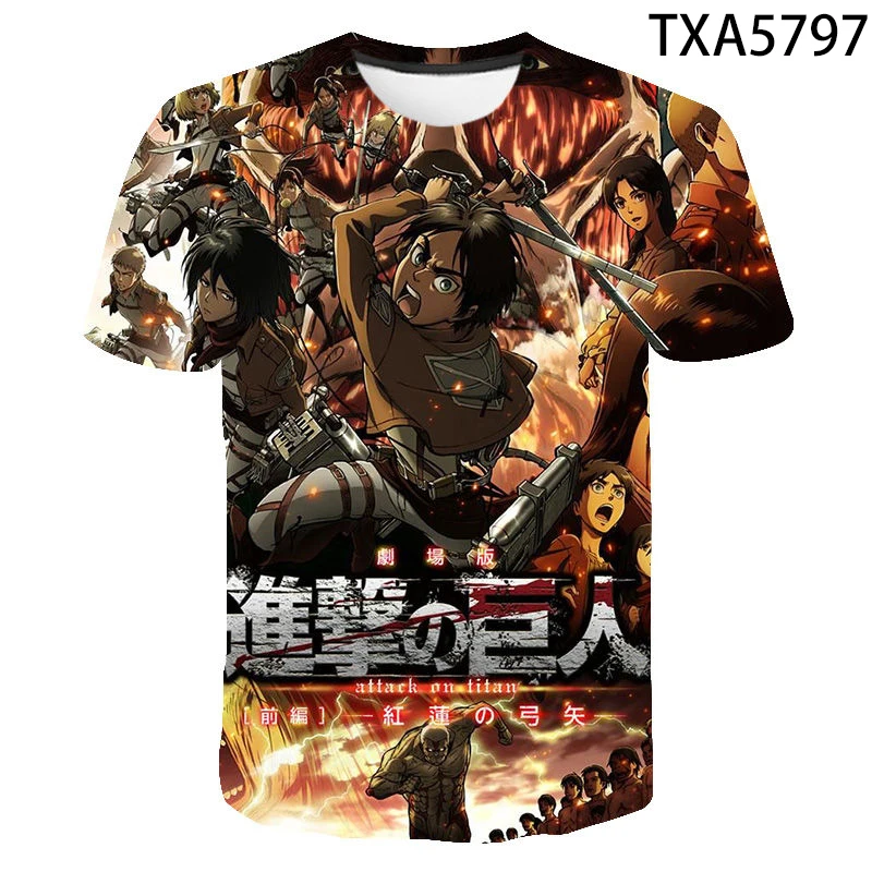 

2021 Summer New Men's Oversized T-shirt 3d Printing Japanese Anime Attack Giant Children's Fashion Casual Top