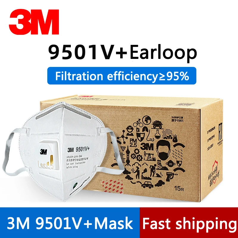 

3M 9501V+ Mask KN95 Earloop Face Mouth Mask With Cool Flow Valve Anti-particulate Matter Protective Masks PM2.5 3M Mascarillas