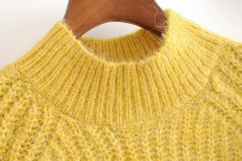 2019 ZA New Winter Hippocampus Sweater Puff Sleeve Half Turtleneck Long Knitwear Pullover Elegant Casual Solid Sweaters | Женская одежда