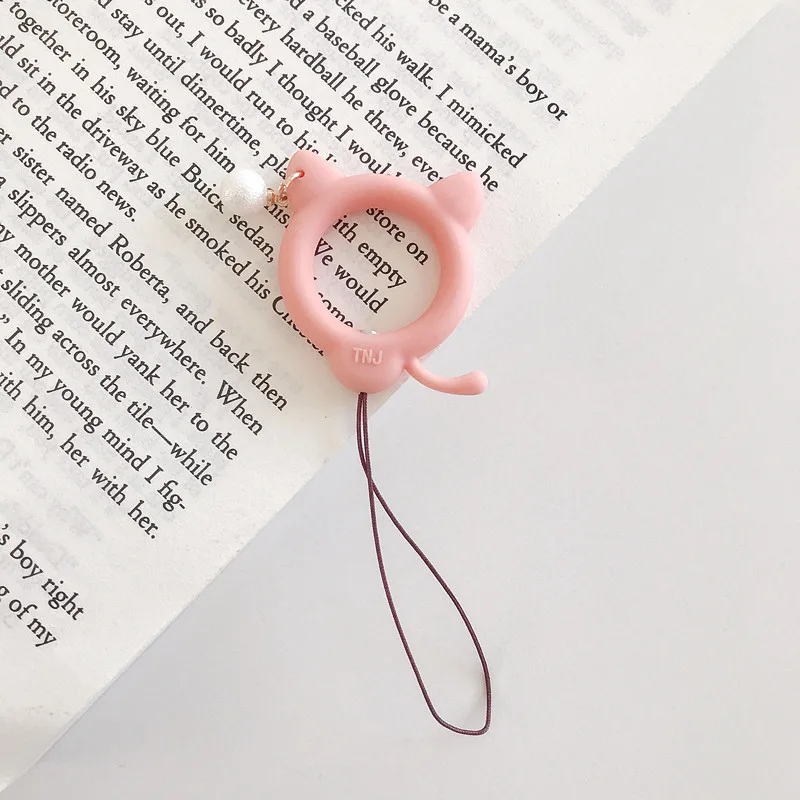 pink Кавайный мягкий шнурок с кошкой для ключей, ремешок с подвеской для мобильного телефона, для iPhone, Xiaomi, милое кольцо из мультфильма, жемчужные подвески - Цвет: pink
