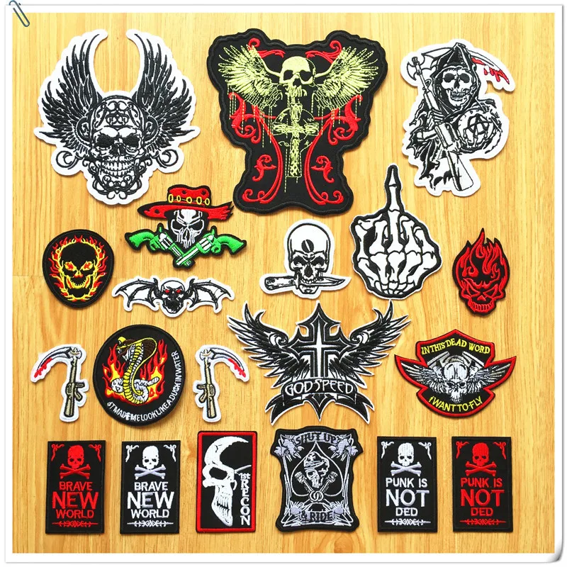 20 шт./лот Сделай Сам панк рок одежда патч патчи для одежды Череп железо на вышитые
