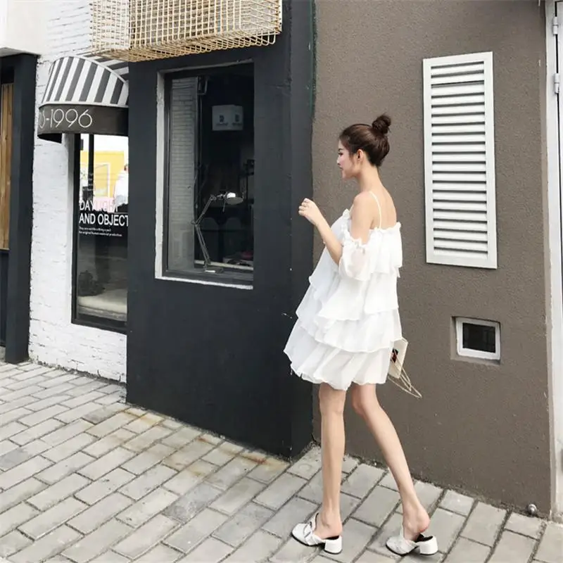 

ICHOIX Summer Korean Style Off-shouler Chiffon Dress Female Loose Sweet Princess Doll Dress Strapless Fashion Party Dress