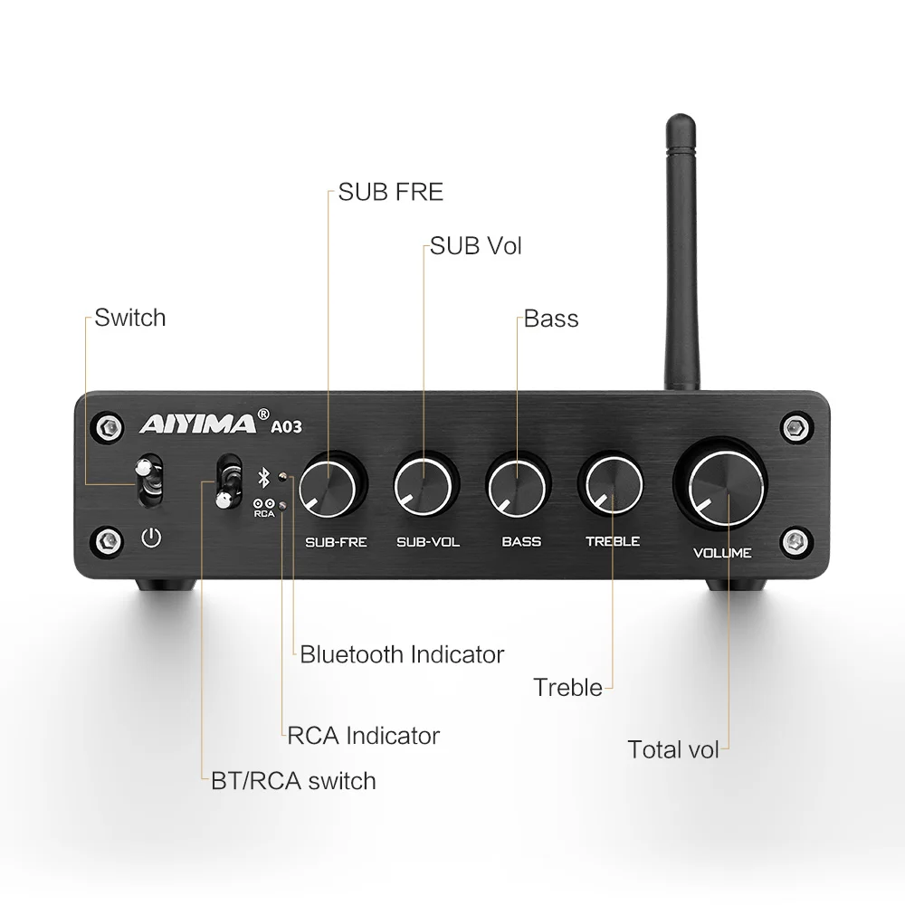 AIYIMA TPA3116 усилитель сабвуфера аудио Bluetooth усилитель звука 2,1 50Wx2+ 100 Вт HiFi TPA3116D2 цифровой усилитель мощности дома