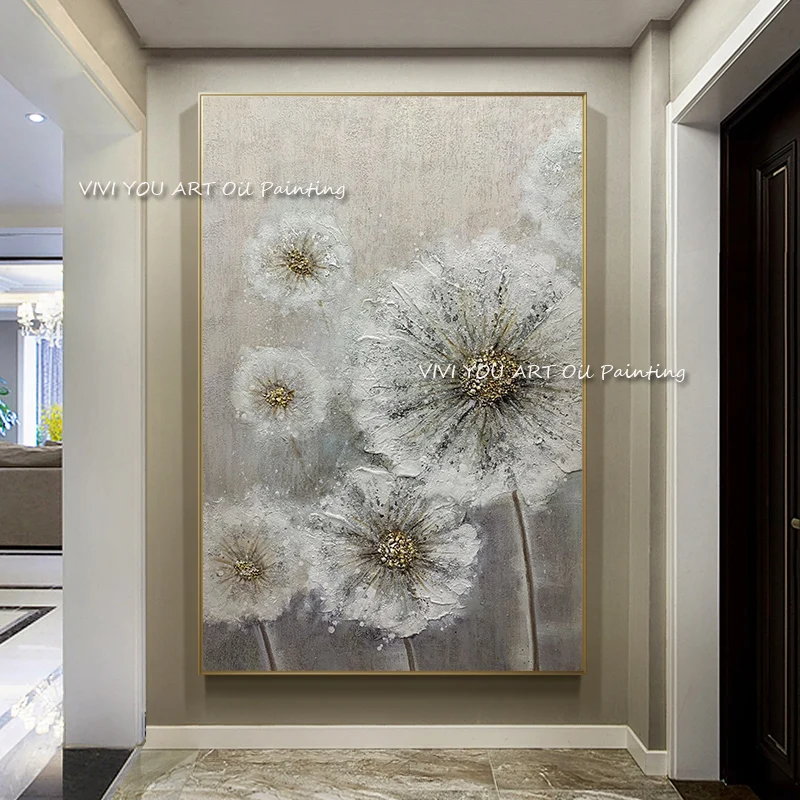 

The Hot White Flowers Handmade Oil Painting On Canvas Creative Nature Wall Art Pictures For Living Room Decoration Dandelion