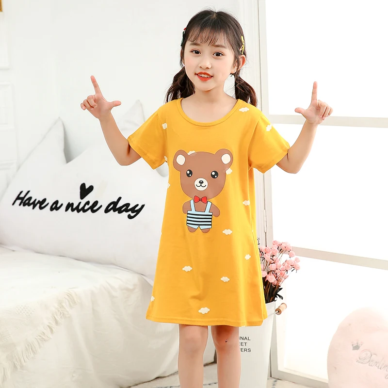 

Summer Girls Nightgown Pajamas Kids Short Sleeved Nightdress Cute 100% Cotton Sleeping Dress Sleepshirt Big Girls 8 10 12 Years