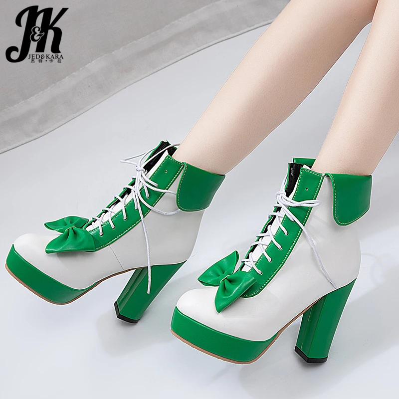 Женские ботильоны JK на платформе женские ботинки с круглым носком и бантом