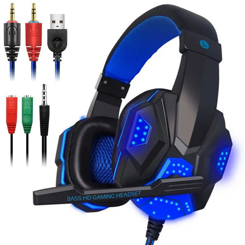 

Gaming Headset With Mic And LED Light For Laptop Desktop Computer PC 3.5mm Wired Noise Isolation Volume Control Gaming Headphone
