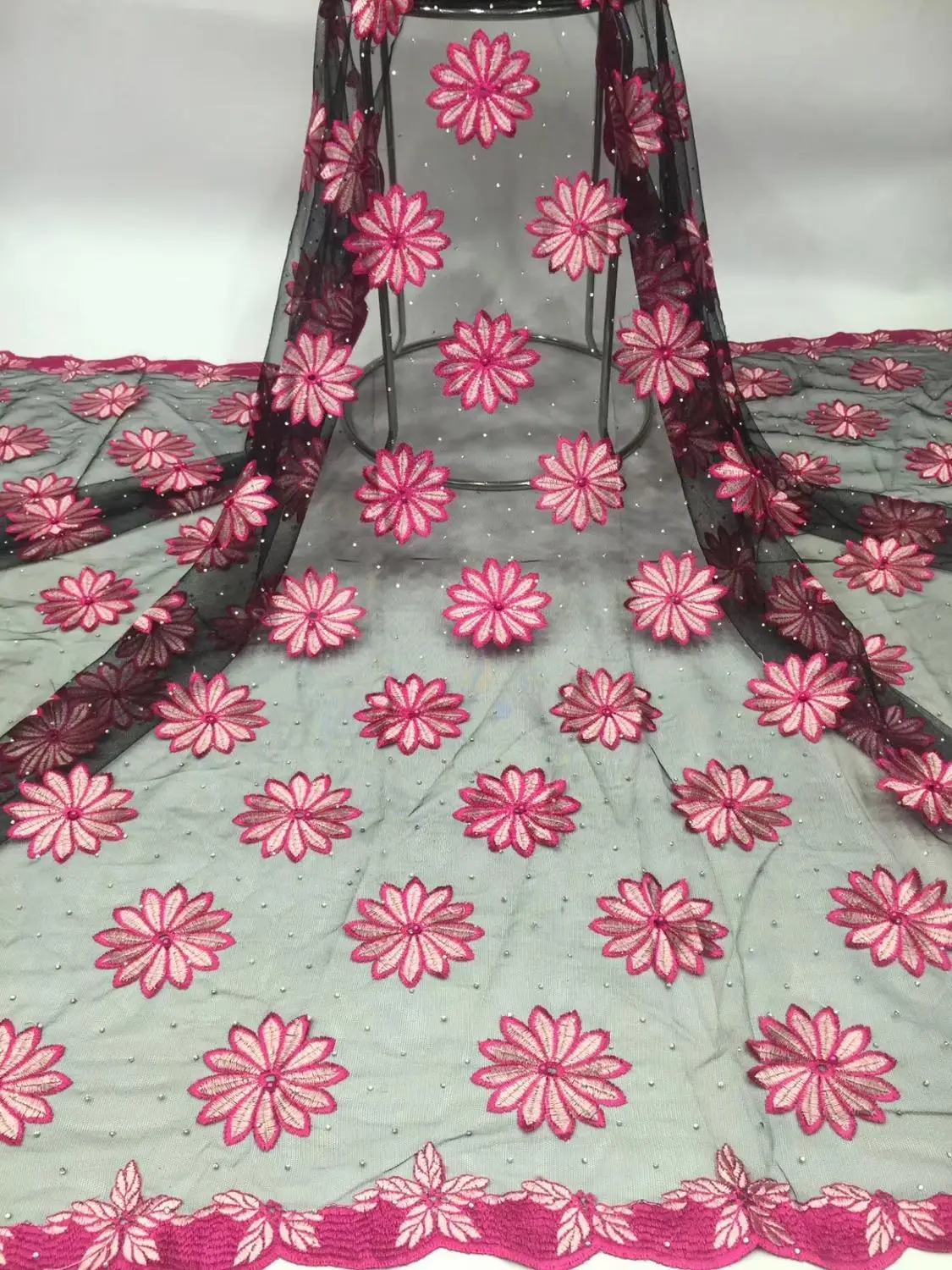 Розовые красные бусинки вышитые африканские французские ткань для тюли кружевная индийский нигерийский