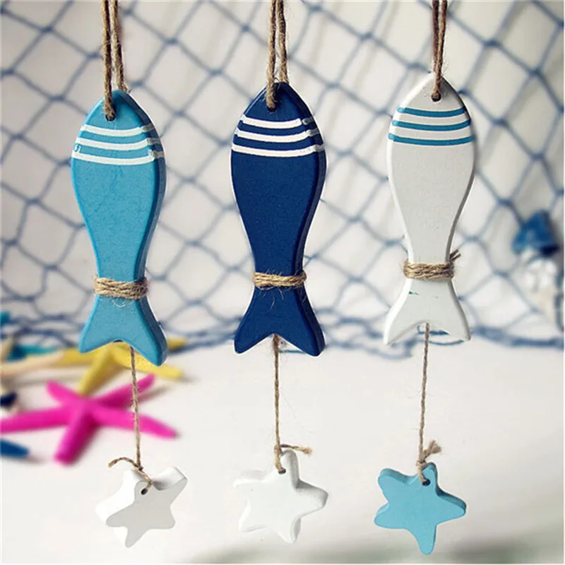 

Fashion Fish/decorated Marine Pendant Mediterranean Starfish Fish Nautical Decor Hang Small Adorn Crafts Wood Home Decoration