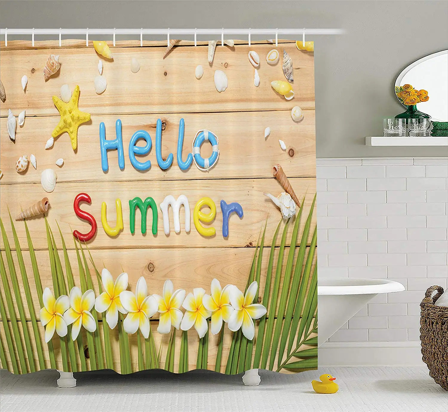 Стиль жизни Декор занавеска для душа Hello летняя цитата на деревянной доске с