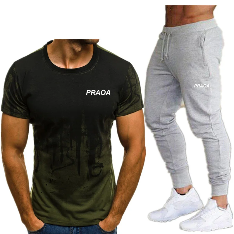 

Men's Tracksuit Summer Clothes Sportswear Two Piece Set T Shirt Shorts Brand Track Clothing Male Sweatsuit Sports Suits