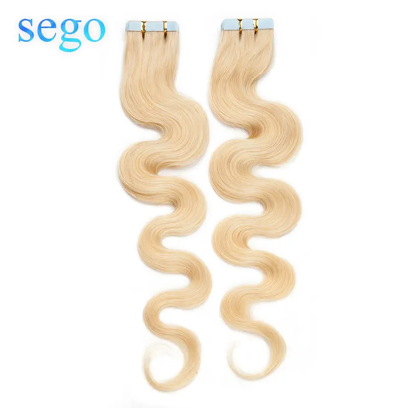 SEGO 14"-24" Body Wave Tape In Human Hair Extension Non-remy 4*0.8CM 100% Real Adhesive Skin Weft 2.5g/pc Blonde |