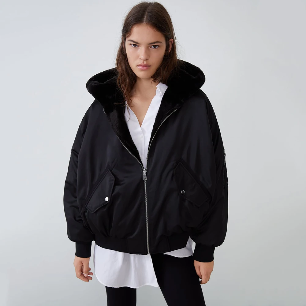 Женский жакет ZA свободный двухсторонний на молнии с длинным рукавом и капюшоном