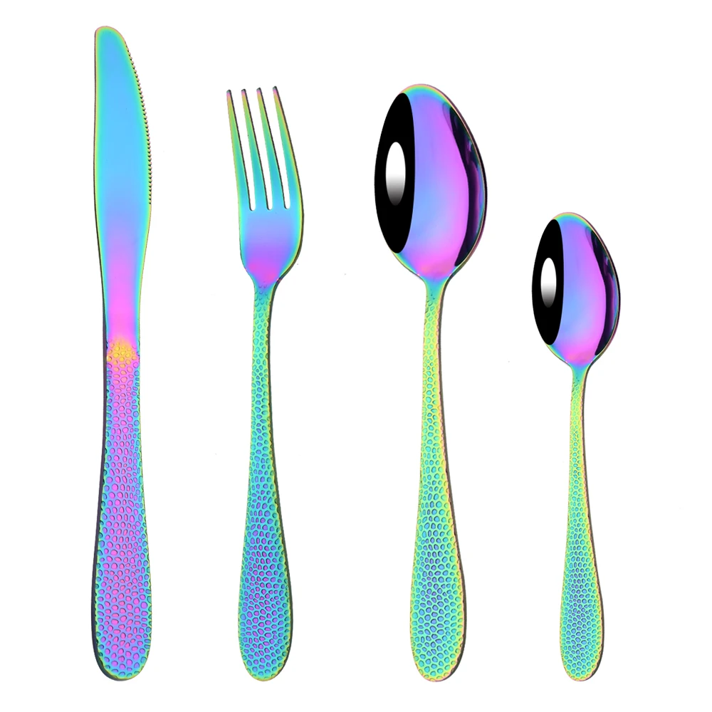 

1/2/4Set Rainbow Tableware Stainless Steel Flatware Cutlery Set Dinner Fork Knife Coffee Spoon Kitchen Dinnerware Silverware Set
