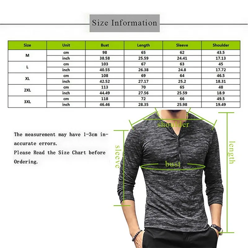 

2021 New Henley T-shirts Men Solid Long Sleeve Fashion Design Slim Button Casual Outwear Popular T Shirt For Male 3XL