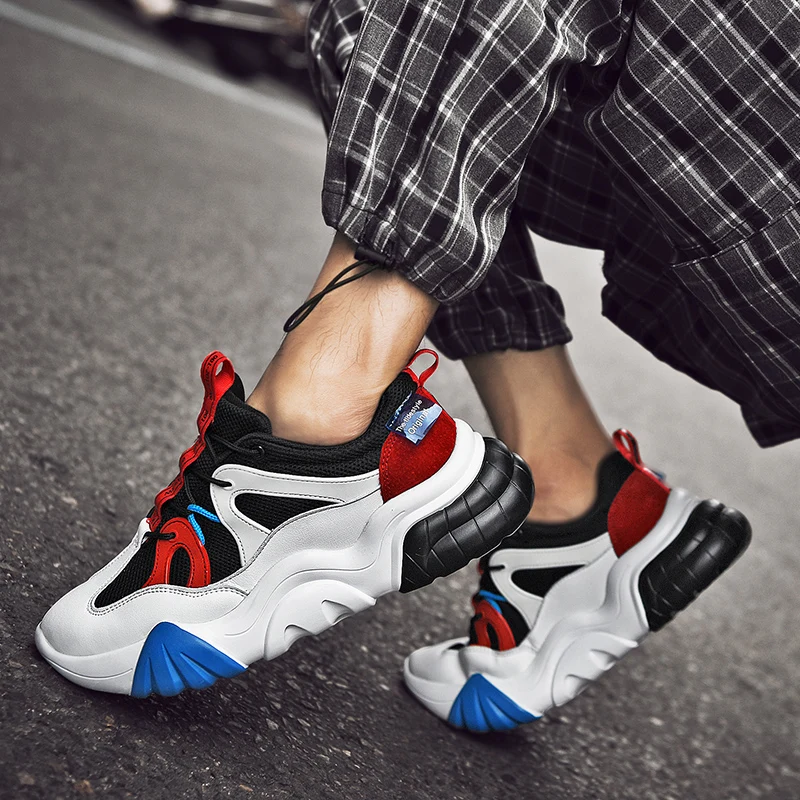 Newest Male shoes White chunky Sneakers Lace up New Casual Shoes Comfortable Breathable Fashion Mesh Ultralight Walking Footwear | Обувь