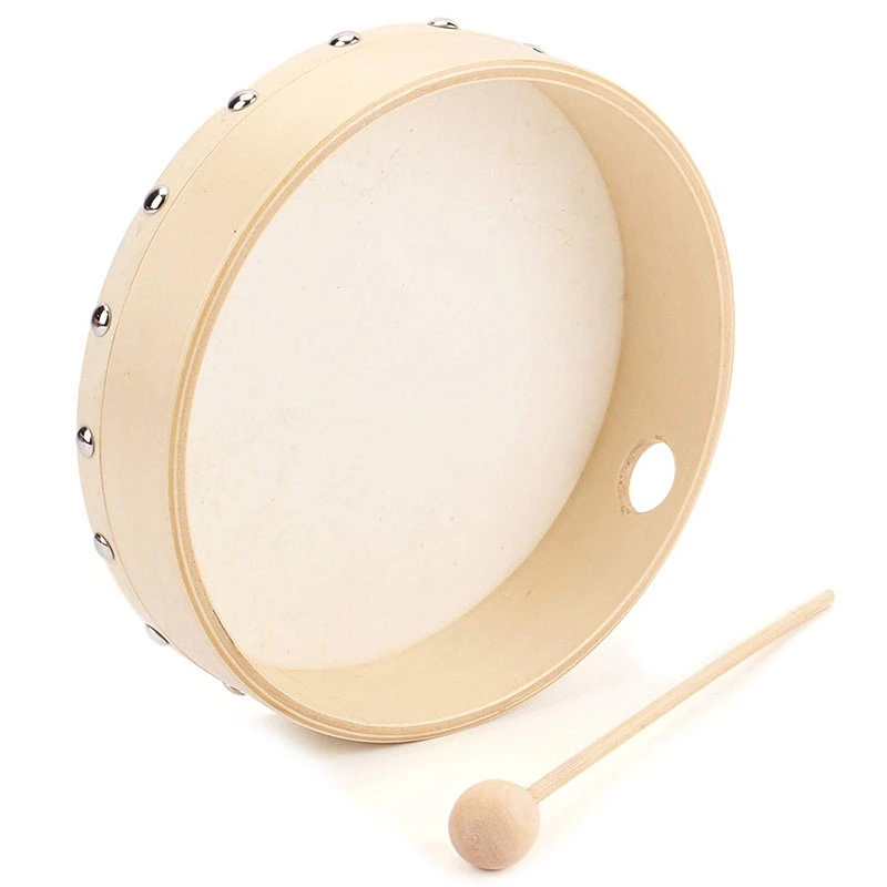 

Portable Wooden Sheepskin Tambourine Drum with Drumstick Percussion Musical Educational Toy Instrument