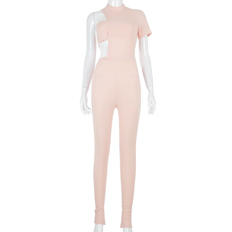 

Streetwear Tracksuit Two Piece Set Women Outfits Ribbed Solid Jumpsuit And Off Shoulder Crop Top Matching Sweat Suit
