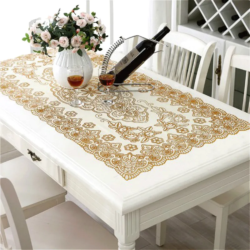 

Toalha de mesa retangular dourada em pvc, para mesa de jantar, toalha e mesa de chá