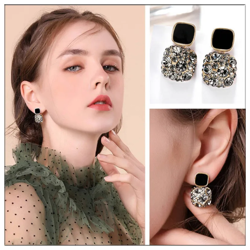 

Earrings for women 2021 Diamond stud earrings Golden earrings 925 silver needle earrings Electroplated 18K gold square earrings