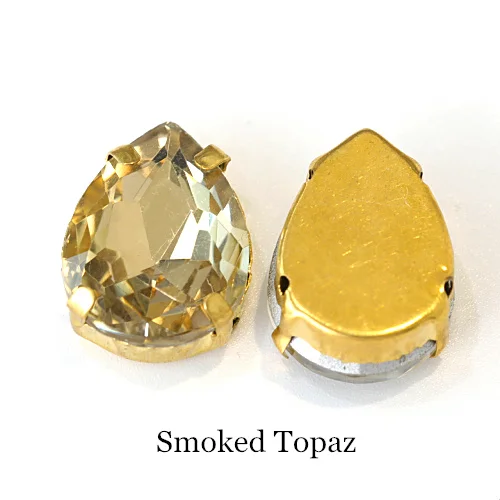 Smoke Topaz Teadrop стеклянные стразы для шитья страз с золотыми каплевидными каплями, много цветов, стразы для пришивания, свадебные украшения E7068 - Цвет: Smoke Topaz