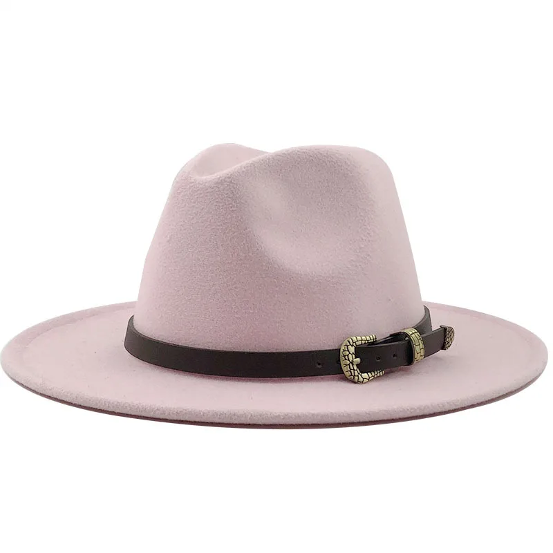 Новые модные трендовые женские дамы шерсть фетровая шляпа с черным пояском