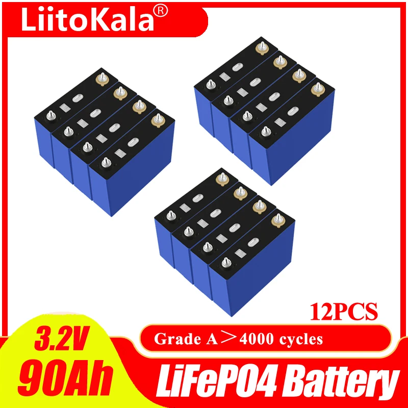

Brand New 12pcs LiitoKala CATL 3.2V 90Ah LiFePO4 Battery Tank for 4S 12V 24V 3C 270Ah Iithium Iron Phosphating VR Solar Car Boat